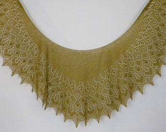 Elegant Autumn lace - 100% Tibentan Yak wool shawl - Harvest Gold Crescent Moon wrap - handmade knitted scarf