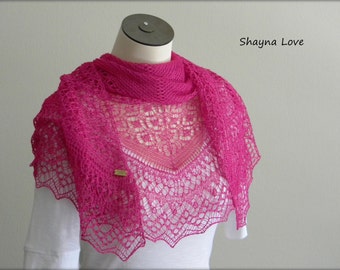 Princesse Pink Luxury Lace - Châle en soie Tricoté à la main - Foulard triangulaire rose vif