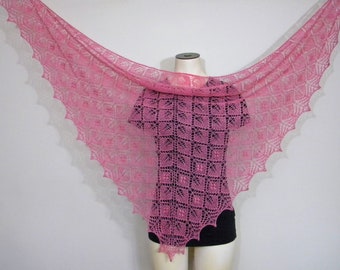 Pink Rose Triangular Shawl - Luxury Alpaca merino Wrap - Gossamer Lace triangle scarf - Handmade in Canada