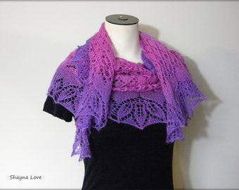 Flower Power Shimmer shawl - glitter fairy wing scarf - sparkle crescent knitted wrap - alpaca merino lace luxury handmade ombre shawlette