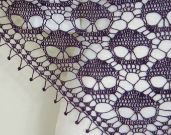 Mystic Majesty purple - Skull crochet lace shawl - Tibetan Yak wool triangular wrap - Spooky Statement Scarf