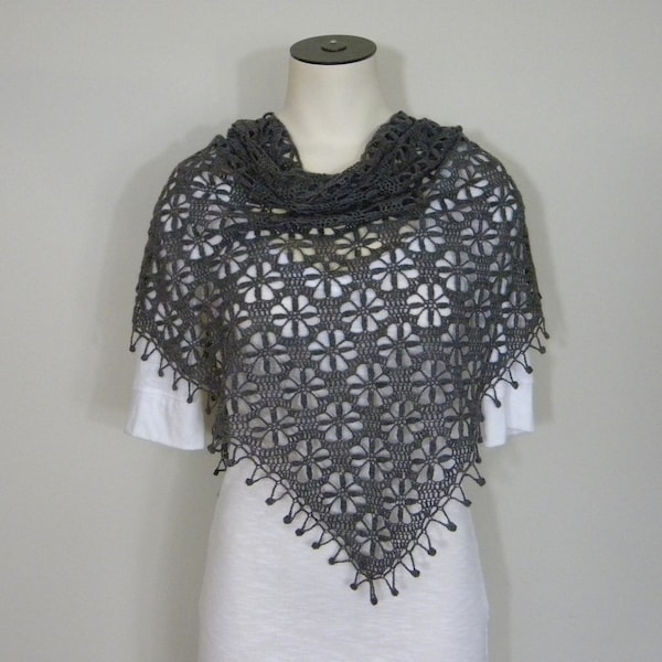 Flower of Life - Handmade triangular shawl - Merino wool wrap - Floral Lace blanket scarf