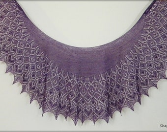 Royal Purple crescent Moon shawl - Deep plum knitted lace scarf - Queen of Hearts handmade luxury wrap 100% Tibetan Yak wool