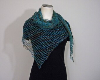 100% Mohair Luxury Triangle Shawl - Handmade in Canada - Large lace wrap scarf - Ocean colours