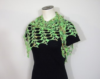 Falling Leaves handmade scarf - Elegant Merino shawlette - Crochet Autumn Lace triangle shawl