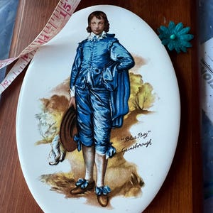 Thomas Gainsborough Blue Boy Wall Decor, Tile on Wood, primitive vintage clothing attire