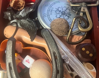 Assemblage Supplies Lot 30 parts pieces Kids Crafts DIY box full