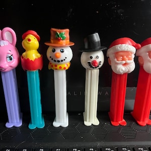 Vintage Christmas Pez Lot, Santa NO Eyes, 2 Snowman Easter Bunny Chick, read desription, vintage toys Xmas, Yugoslavia Slovenia home decor