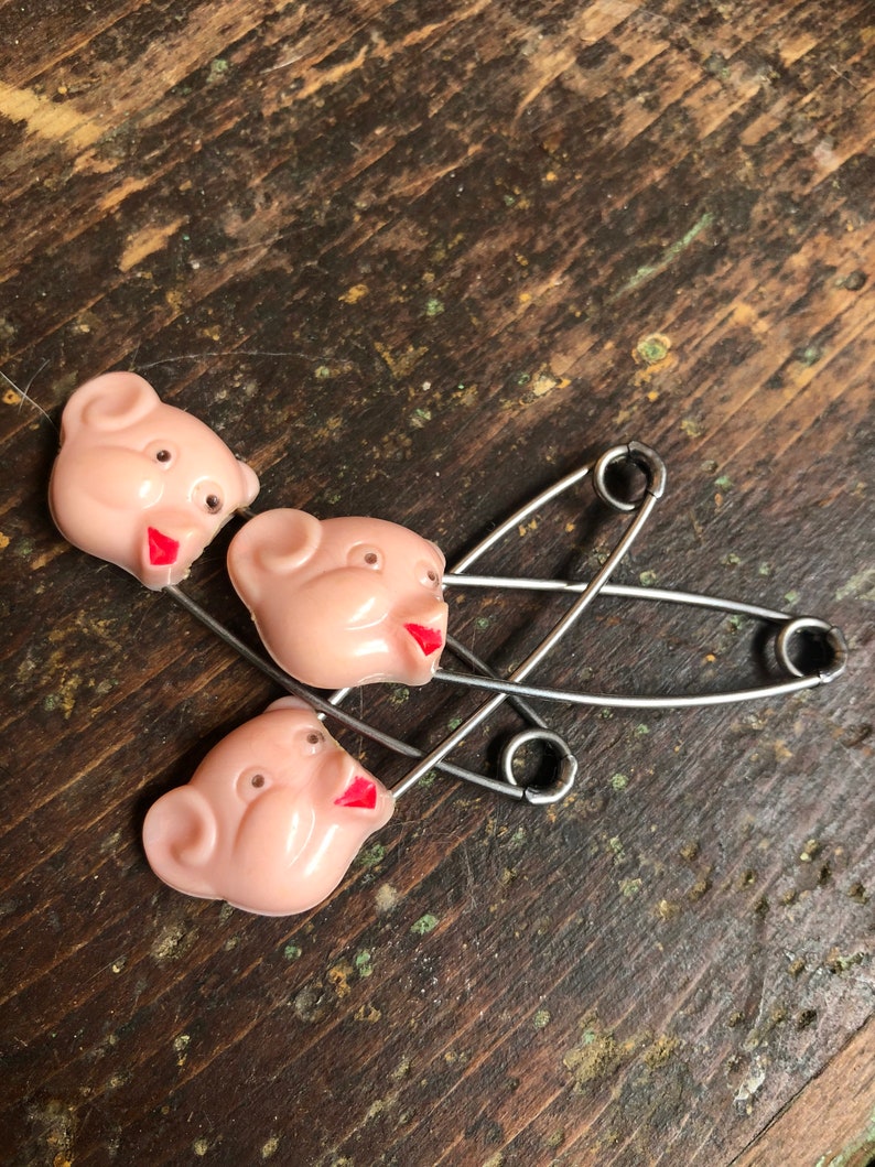 Vintage Monkey Pink Plastic Diaper Pins