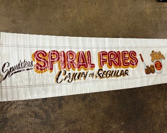 Vintage French Fry Sign Banner Food Concessions Spiral Fries hand painted MOVIE Prop