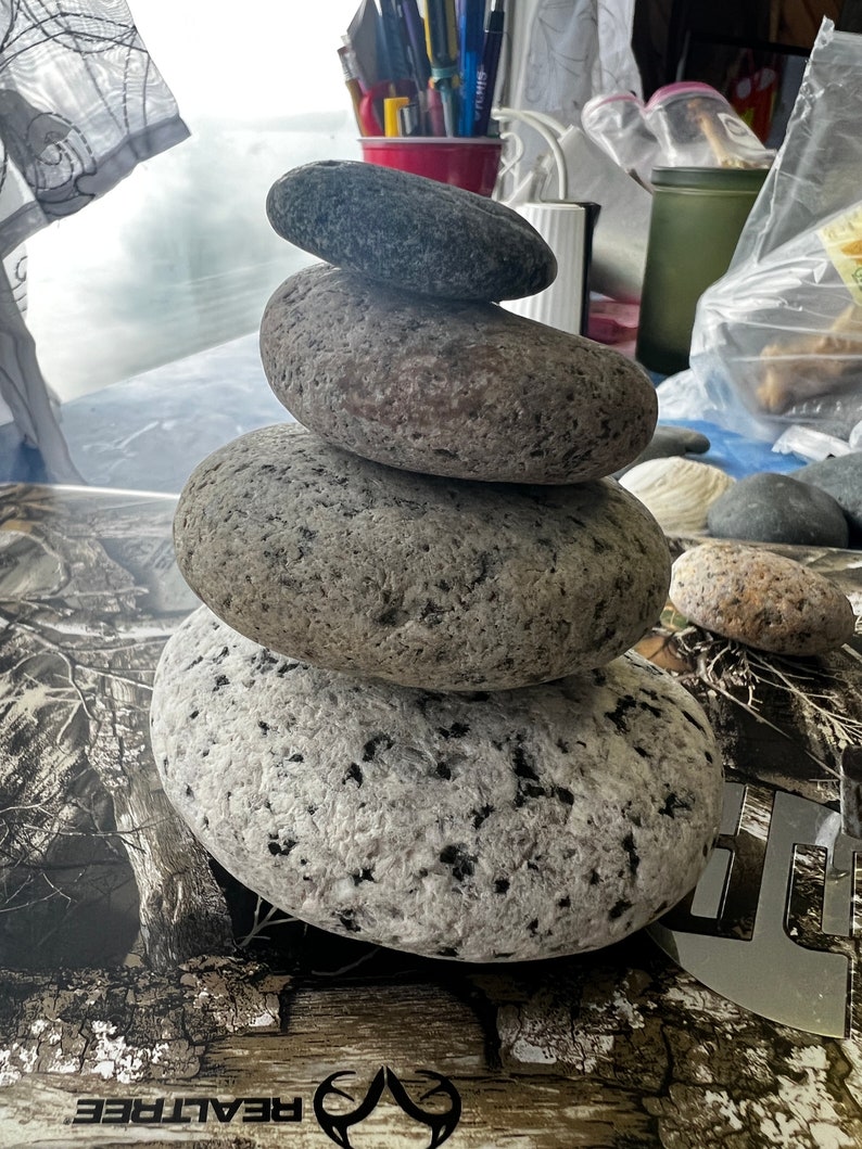 Granite Stone Cairn Natural Home Decor Balancing Display, Balance and Grounding Stones Metaphysical beach rocks image 5