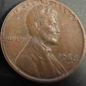 Lincoln Penny Error, 1966 Copper Cent, L on Rim Error, Used Condition, Starter Model for Coin Collection, Circulated, Not Certified