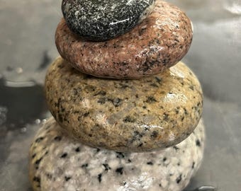 Smooth Stones Cairn , Natural Home Decor,  Desk Ornament Granite balancing activity