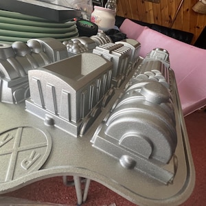 Nordic Ware Train Cake Pan, boy Birthday.  Railroad , 5 Cups, Cupcake Size Train Cars! Baking Supplies Heavy and Well Made in the USA. party