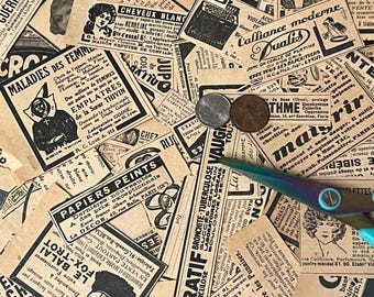 Antique French Ephemera, Paper Pack, 50 pcs Small Ads