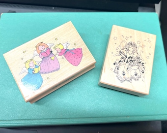 Angels Stamp Wood Blocks Set, 1990, Christmas Stamper, Collage Scrapbooking Card Making