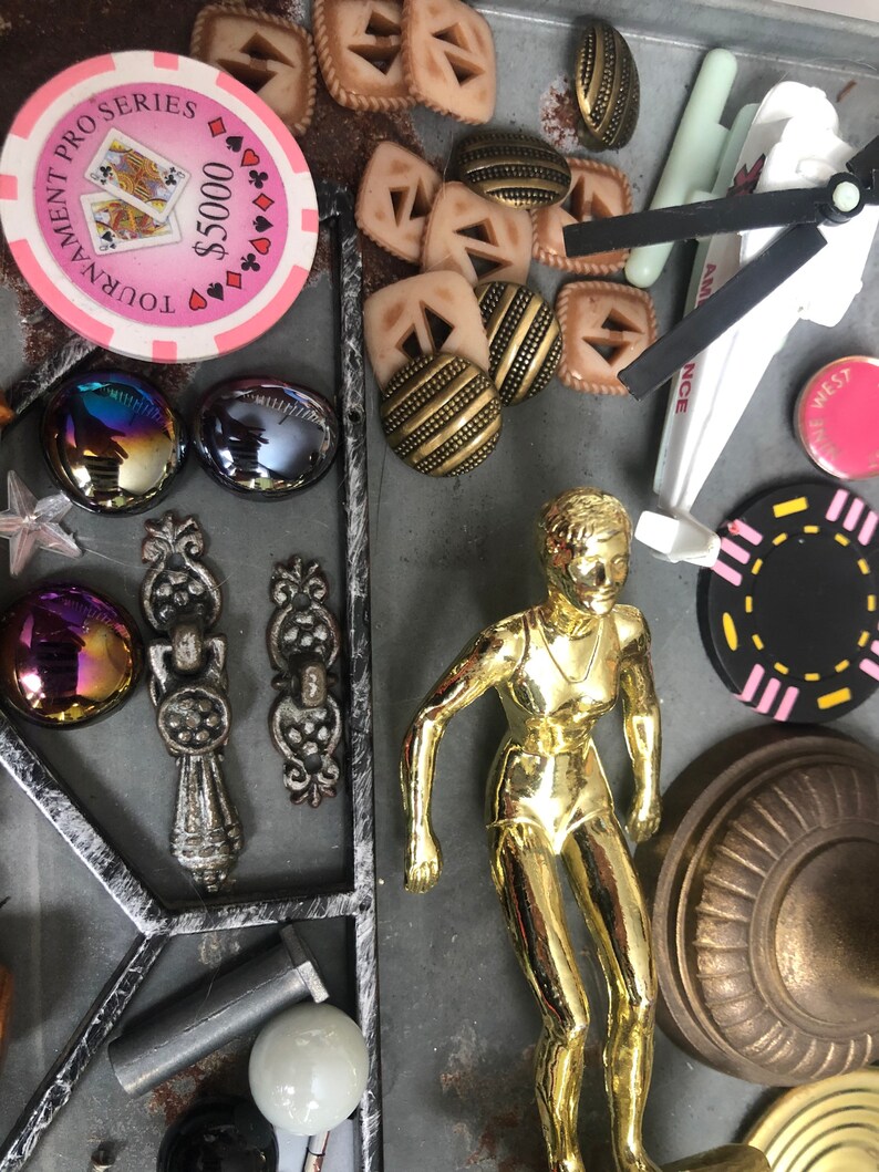 Vintage parts Mixed Media Assemblage Lot for Crafting Decor Sculptures Junk Drawer Studio Destash Parts for Art Supplies