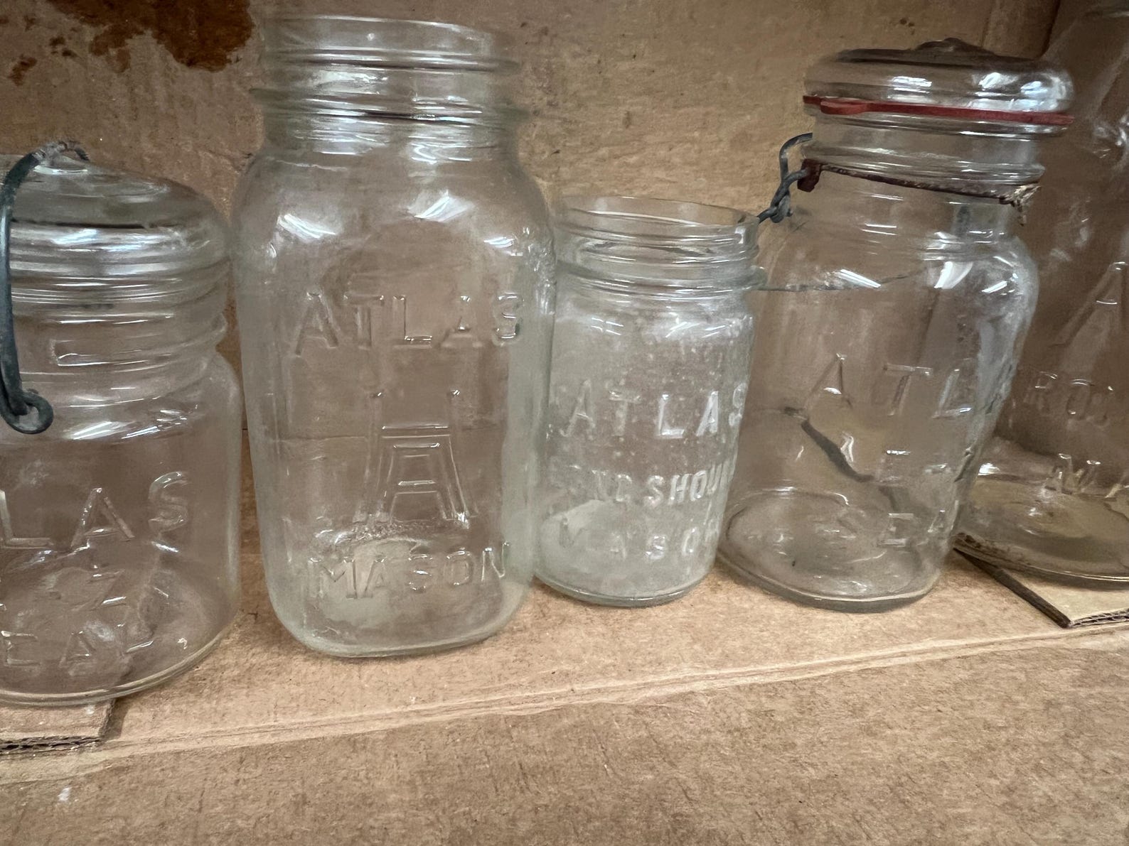Collection of Hazel Atlas Storage Jars, retrochalet,  Canning Jars, Mason Jars. 