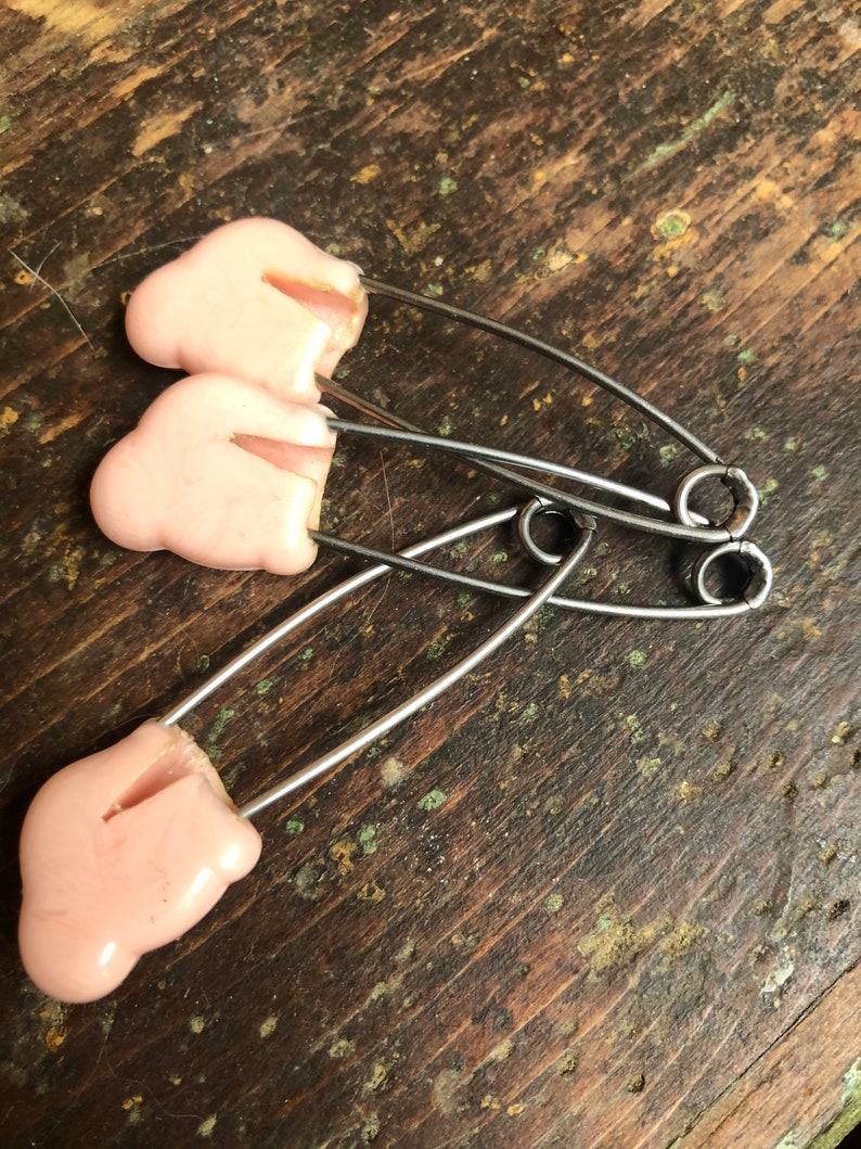 Vintage Monkey Pink Plastic Diaper Pins