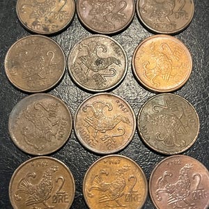 Coins Vintage Norway Viking Noweigen Hen Bird  13 pc Norwegian currency for art and crafts, start collection 1958-1973 circulated scoop