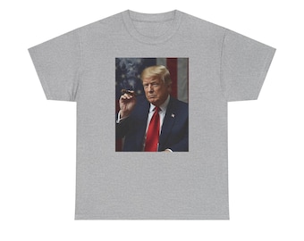 President Donald Trump Victory Cigar Smoking Unisex Heavy Cotton Tee T-Shirt Available in Multiple Colors