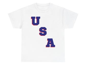 United States of America USA Hockey Design Style Unisex Heavy Cotton Tee T-Shirt, Available in White and Gray/Grey