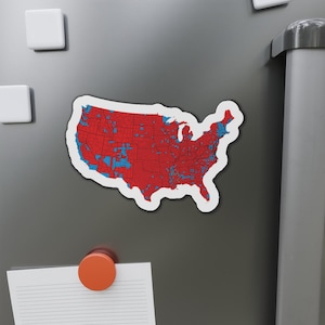 Kaart met verkiezingsresultaten van president Donald Trump in 2024 gestanste magneten