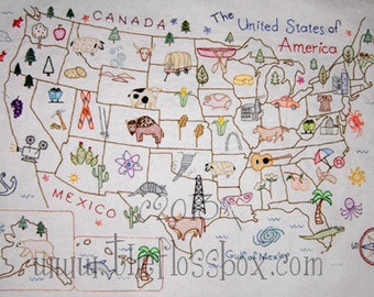 Map of the United States Embroidery Pattern