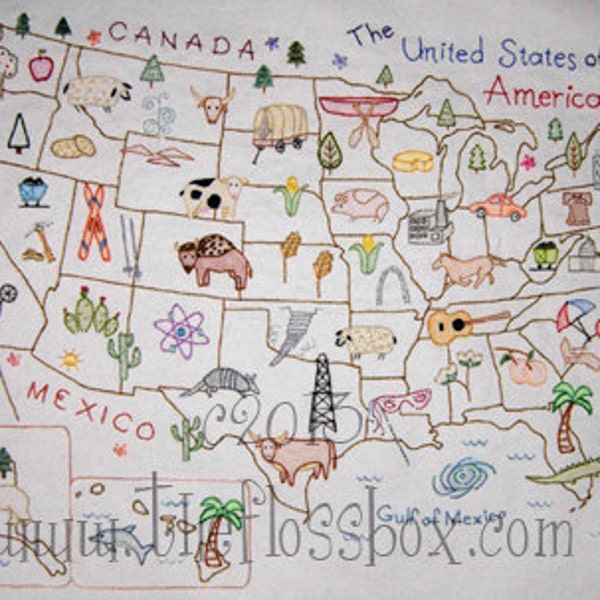 Map of the United States Embroidery Pattern