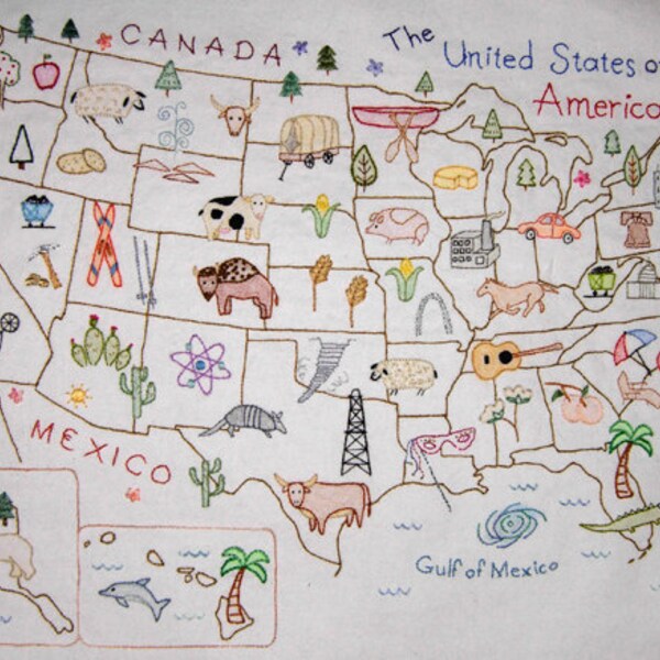 Map of the United States Embroidery Pattern Iron on