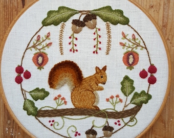 Squirrel Wreath Crewel Embroidery Pattern