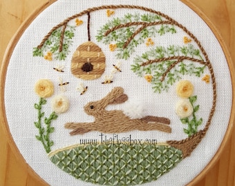 Summer Hare Crewel Embroidery Pattern and Kit