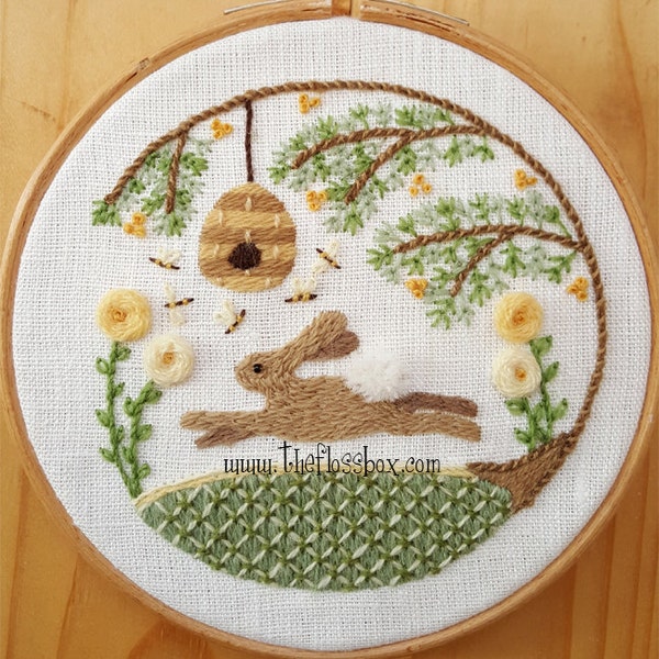 Summer Hare Crewel Embroidery Pattern and Kit