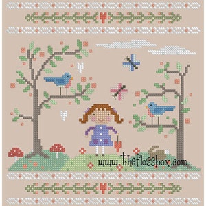 Spring Bluebirds Cross Stitch Pattern