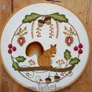 Squirrel Wreath Crewel Embroidery Pattern and Kit