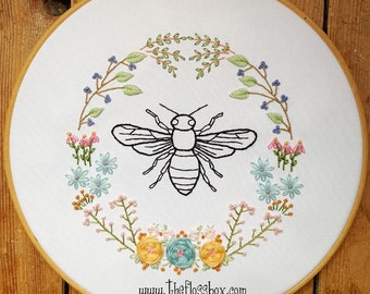 Bee Floral Embroidery Pattern and printed fabric