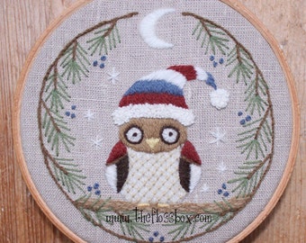 Winter Owl Crewel Embroidery Pattern and Kit