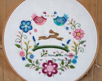 Hare in the Flowers Crewel Embroidery Kit (Full Kit)