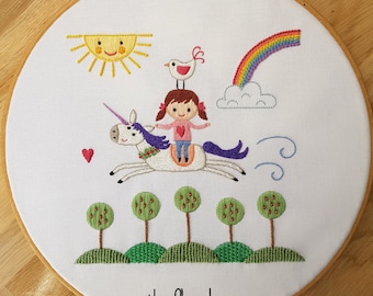 Spring Unicorn Ride Embroidery Pattern