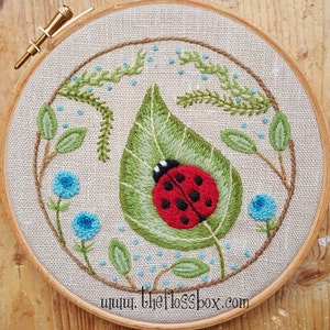 Ladybug on a Leaf Crewel Embroidery Pattern and Kit