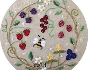 Fruit Wreath Crewel Embroidery Pattern and Kit