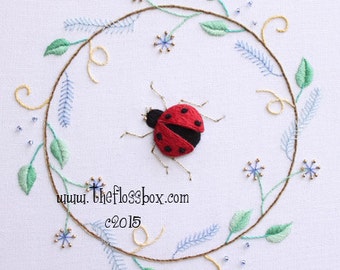 Ladybug Wreath Stumpwork Embroidery