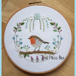 Spring Robin Embroidery Pattern and Printed Fabric