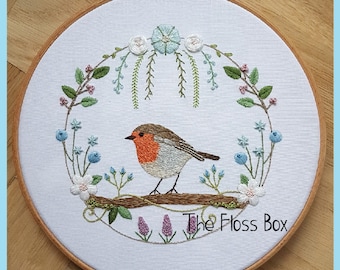 Spring Robin Embroidery Pattern and Printed Fabric