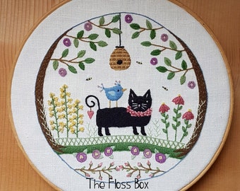 Garden Kitty Embroidery Pattern