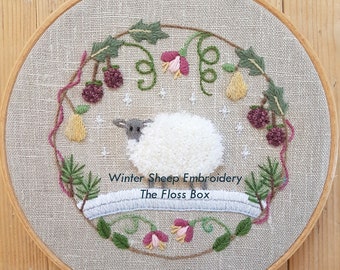 Winter Sheep Crewel Embroidery Pattern