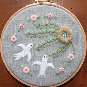 Love Birds Crewel Embroidery Pattern and Kit