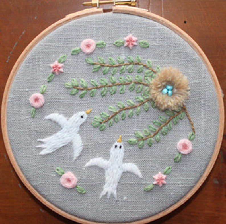 Love Birds Crewel Embroidery Pattern and Kit image 1