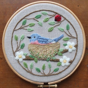 Nesting Bluebird Crewel Embroidery Pattern and Kit