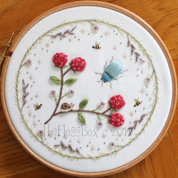 Beetle and Berries Stumpwork Embroidery Pattern